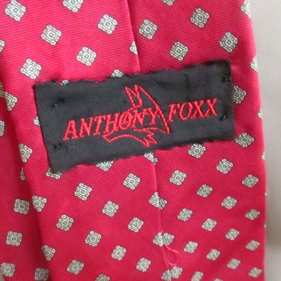 Vintage Anthony Foxx Red Silk Tie With Square Pattern - Picture 3 of 4
